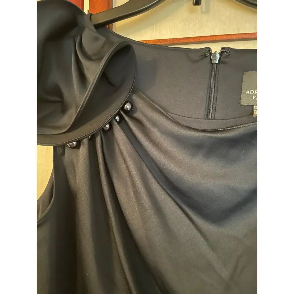 Adrianna Papell Black Shoulder Dress Structural Ruffle Beaded Bodice - Picture 3 of 8